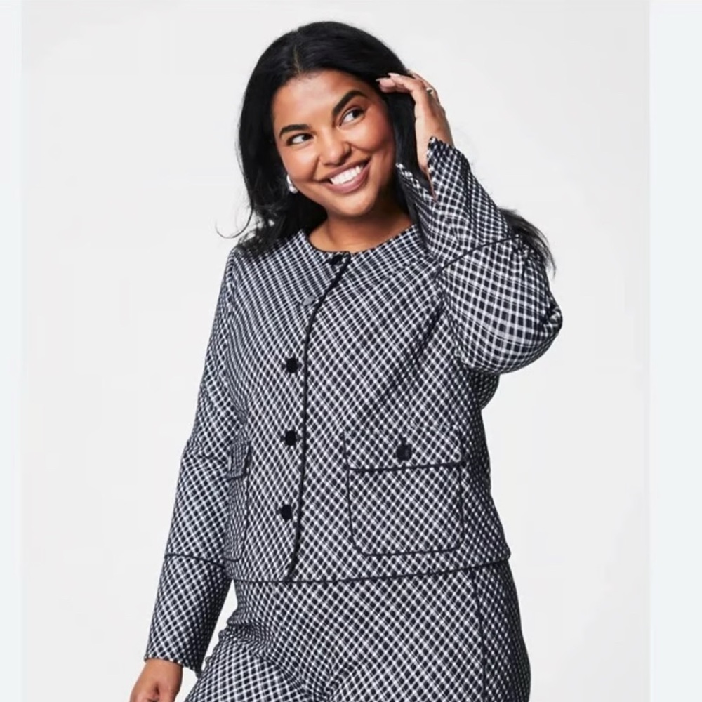 Spanx Ponte Lady Jacket in Jacquard Classic Black Plaid Size XL - Picture 2 of 12